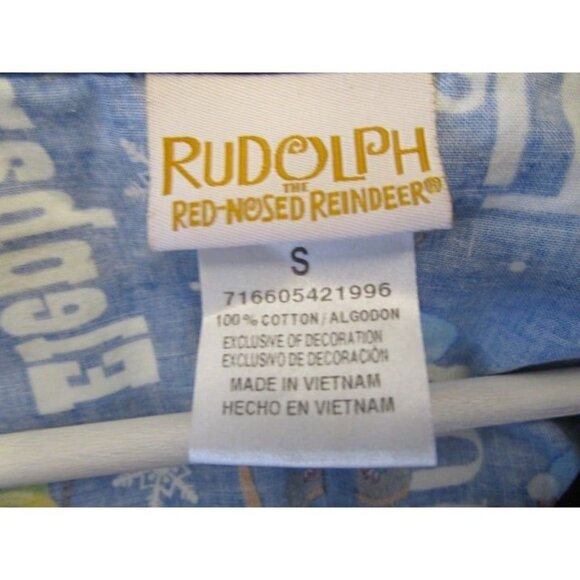 Rudolph the Red Nose Reindeer Size Small Womens Blue & Red Scrub Top #N-1-7 - Picture 2 of 5